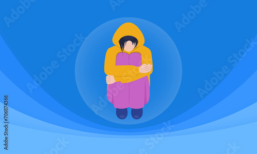 Flat minimalist illustration of a lonely autistic child