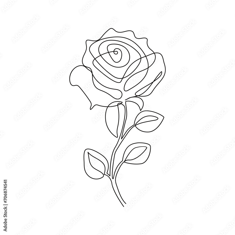 Rose flower in one line art outline simple drawing vector illustration on white background. Rose line art drawing Rose flower in one line art outline simple drawing vector illustration on white background. Rose line art drawing