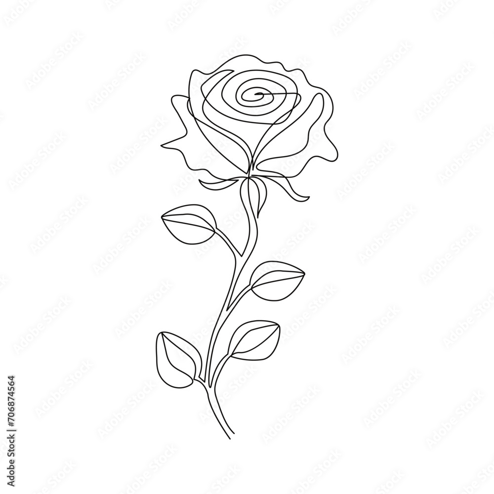 Rose flower in one line art outline simple drawing vector illustration on white background. Rose line art drawing Rose flower in one line art outline simple drawing vector illustration on white background. Rose line art drawing