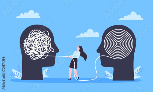 Unravel business chaos process with tangle difficult problem mess business concept vector illustration.