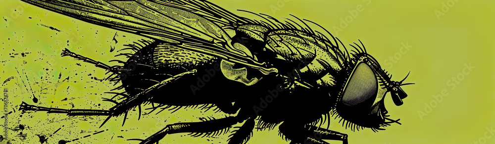 Graphic Drawing Of A Fly Insect. Illustration On The Theme Of Insects, Microcosm, Organisms And Nature. Generative AI	
