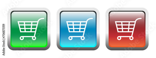 Shopping cart buttons icon web sign symbol illustration options for webdesign, infographic template in 3 color options