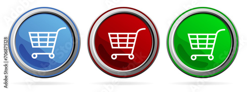 Shopping cart buttons icon web sign symbol illustration options for webdesign, infographic template in 3 color options