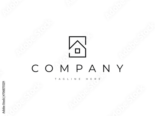 real estate house line logo design