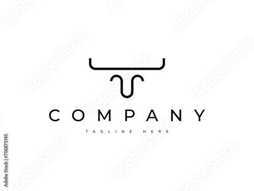 abstract minimal bull cow head logo design