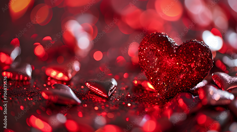 An enchanting red heart, adorned with sparkling glitter, evoking warm christmas cheer and illuminating the darkness with love An enchanting red heart, adorned with sparkling glitter, evoking warm christmas cheer and illuminating the darkness with love