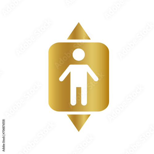 golden lift sign, gold lift icon, elevator gold sign