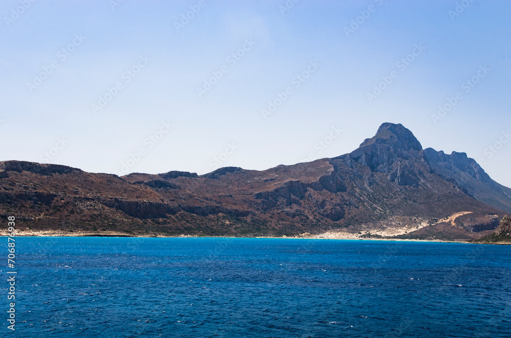 Balos beach landscape view from the sea, panorama