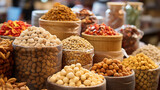 chickpea and other dried food products on the arab street market stall.