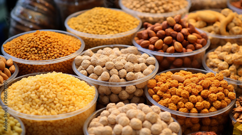 chickpea and other dried food products on the arab street market stall. photo