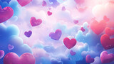 Beautiful colorful Valentines Day hearts in clouds