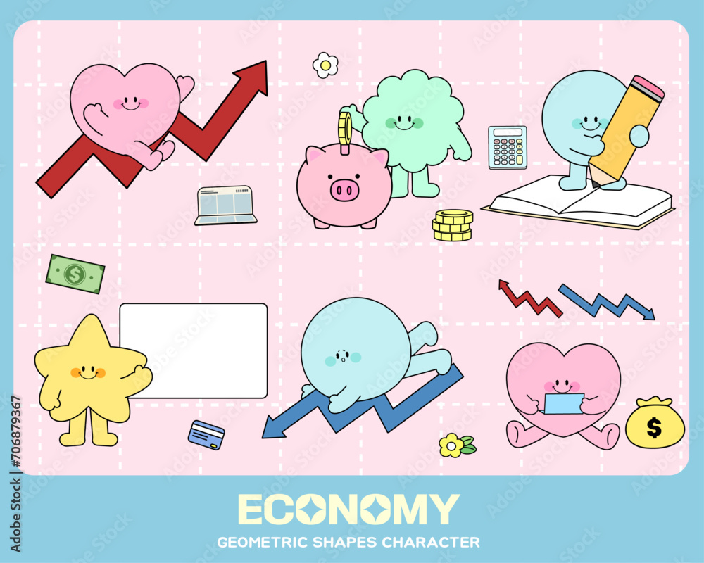 Geometric characters drawn on the theme of economy
