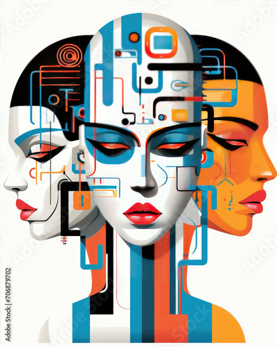 Modernist collages that combine various visual elements and portraits of people. Can be used as wall decorations. Abstract illustrations and patterns, where the main role is given to color