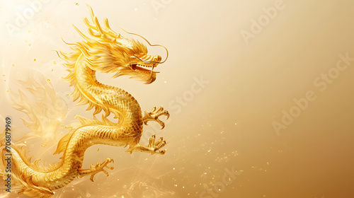 Chinese new year background of auspicious glossy gold dragon.