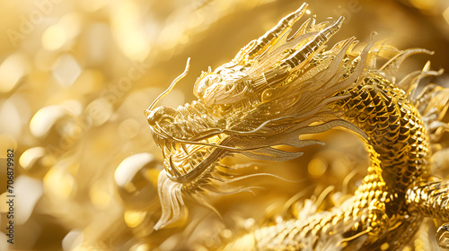 Chinese new year background of auspicious glossy gold dragon. Loong.