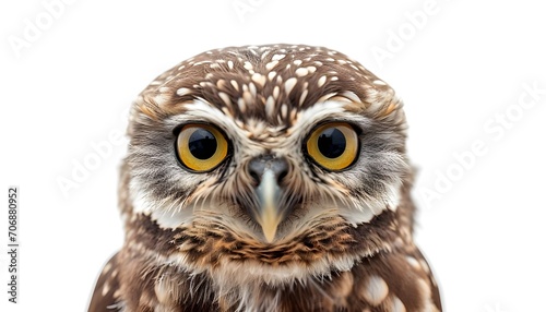 Young owl in front of a white background