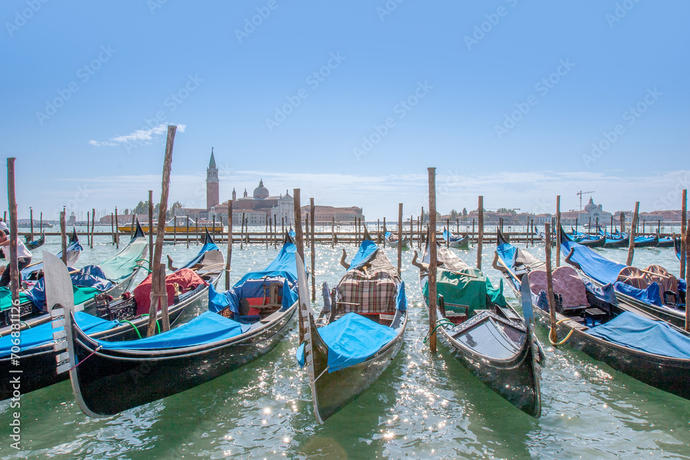gondola at San Marco square waiting for tourists in Venice