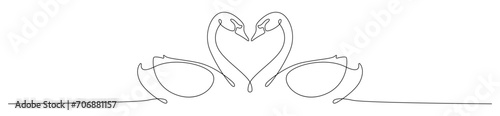 Continuous one line drawing couple swan face each other. Vector illustration love valentine.