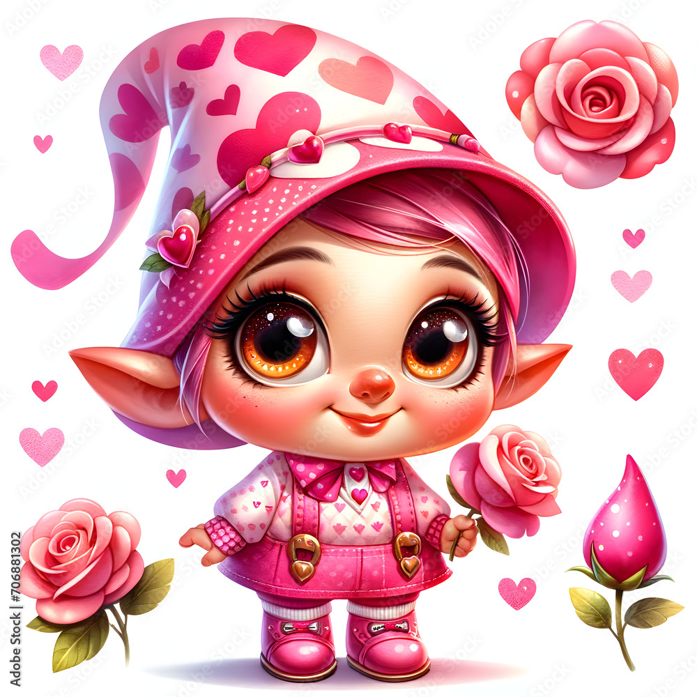 Valentines gnome, Valentines day, Rose and heart Valentines gnome, Valentines day, Rose and heart
