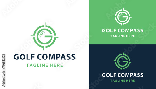 Circular Initial Letter G with Compass Navigation Golf Ball Logo Design