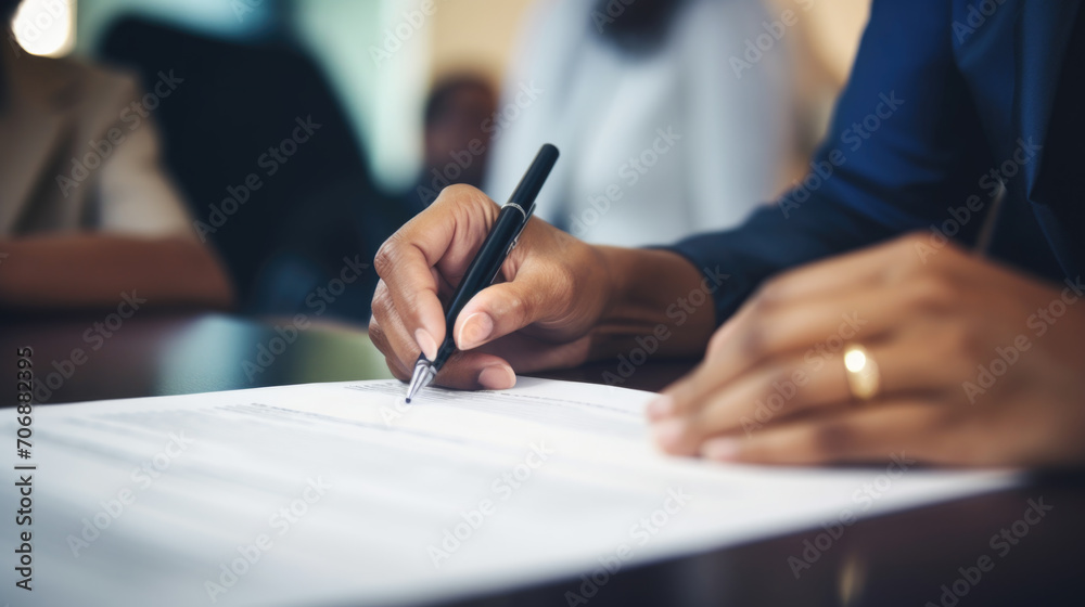 Fototapeta premium Man signing an official document close up