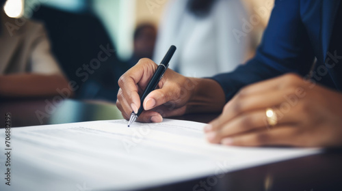 Man signing an official document close up photo