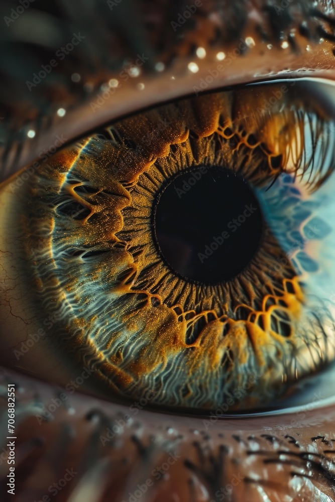 A detailed view of a person's eye, showcasing its unique features. Ideal for medical or beauty-related projects