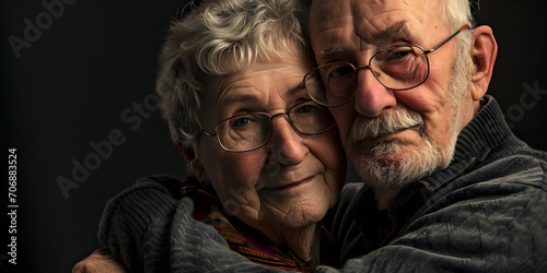 studio portrait of retired senior couple