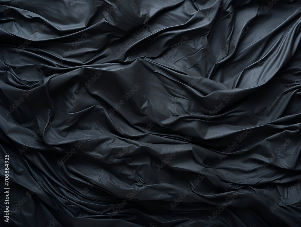 Black crumpled paper abstract texture in low light background