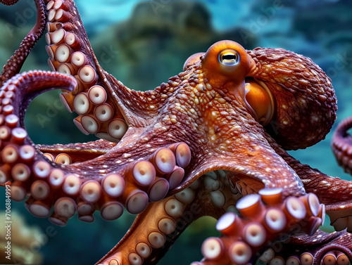 Close-up of an octopus swimming in the Pacific Ocean