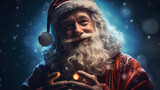 Santa Claus carries gift boxes and gives them to people. Santa Claus on Christmas and New Year's Day, he is kind and smiles happily.