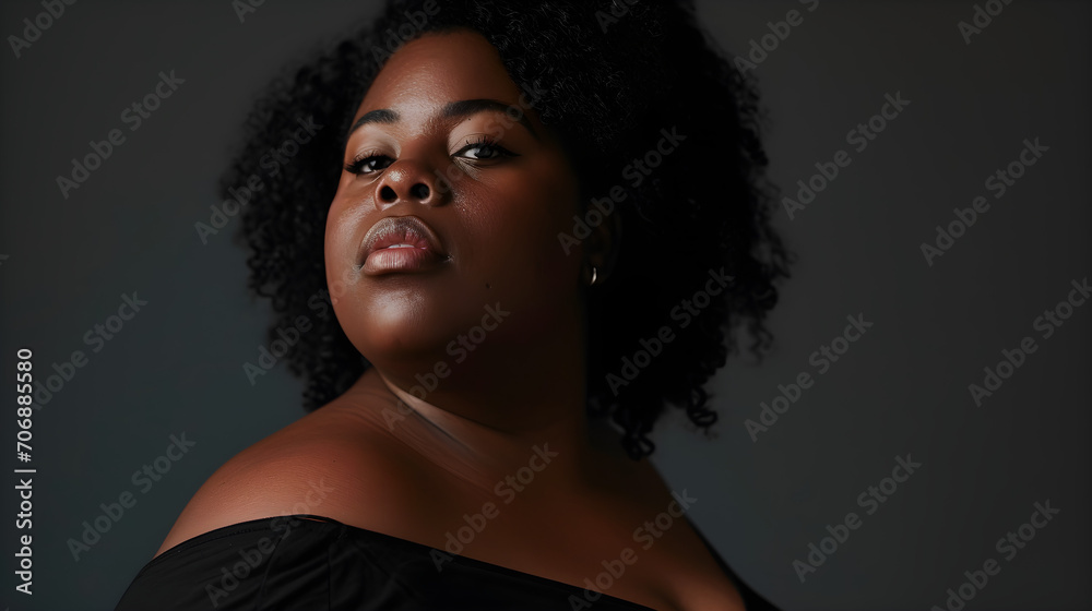 studio portrait of confident overweight happy black woman embodying body positivity and a positive attitude studio portrait of confident overweight happy black woman embodying body positivity and a positive attitude