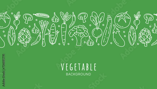 hand drawn vegetables seamless pattern, doodle veggies, great for textiles, wrapping, packaging - vector design on green background photo