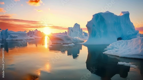 The quiet stillness of the polar regions is disrupted by the thunderous crack of melting glaciers and the crashing of chunks of icebergs into the frigid waters below. photo