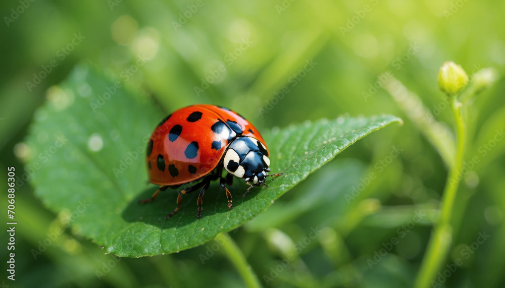 Ladybug on a green grass leaf. AI generated Ladybug on a green grass leaf. AI generated
