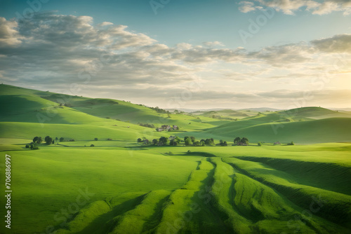 A landscape of a green fields and a bright blue sky © AungThurein