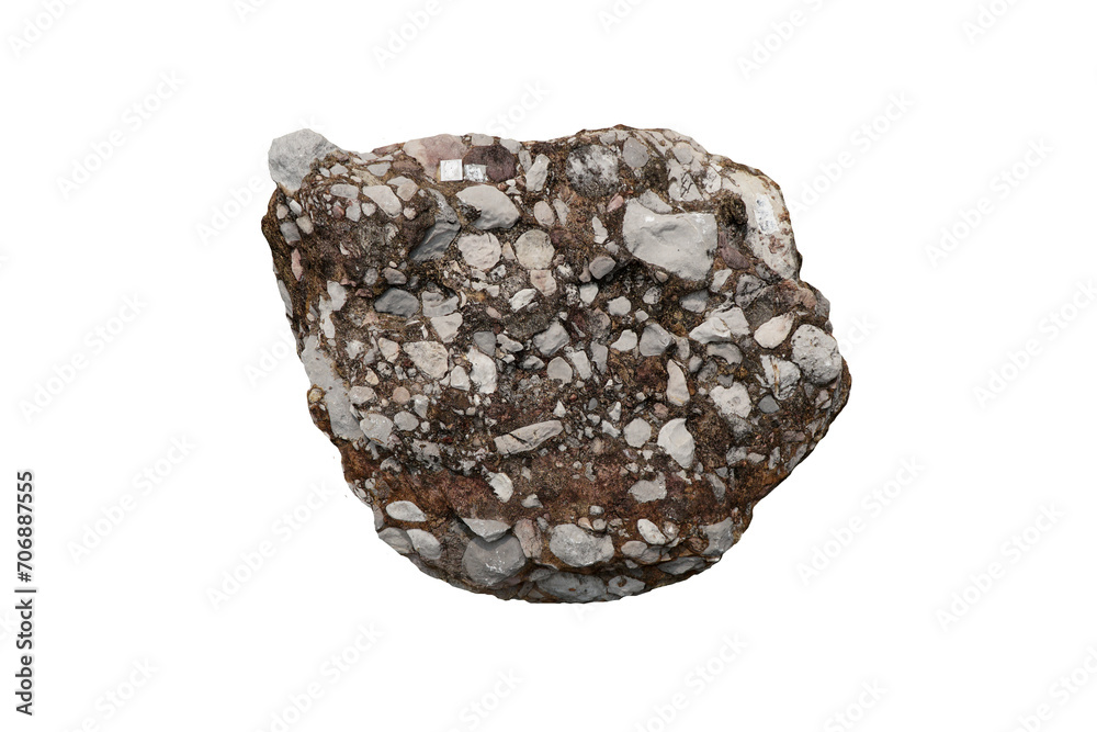 conglomerate rock stone isolated on white background.