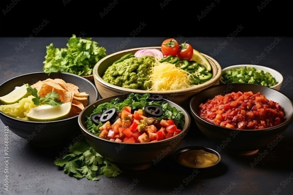 Complete mexican food composition copy space concept generative AI