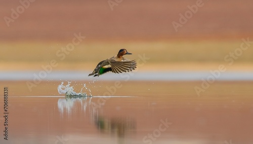 Eurasian Teal (Anas crecca) is a duck that lives in wetlands. It is seen in suitable habitats in many parts of the world. photo