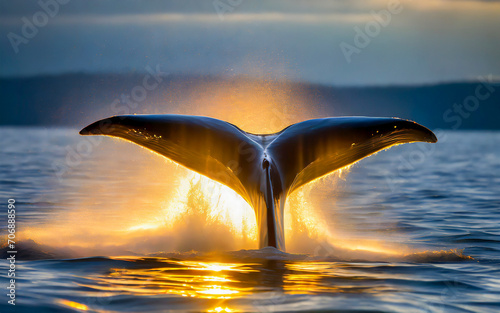 Walfisch Heckflosse ragt aus dem Meer, KI generiert © Juergen Wiesler