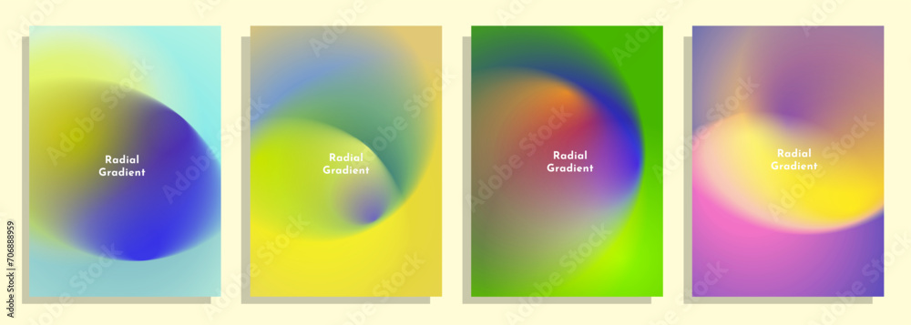 set of colorful green-purple abstract radial gradient cover poster background design.