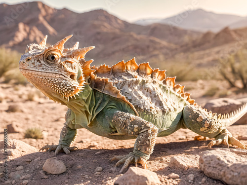 Portrait of a bearded dragon in the Mojave Desert  California