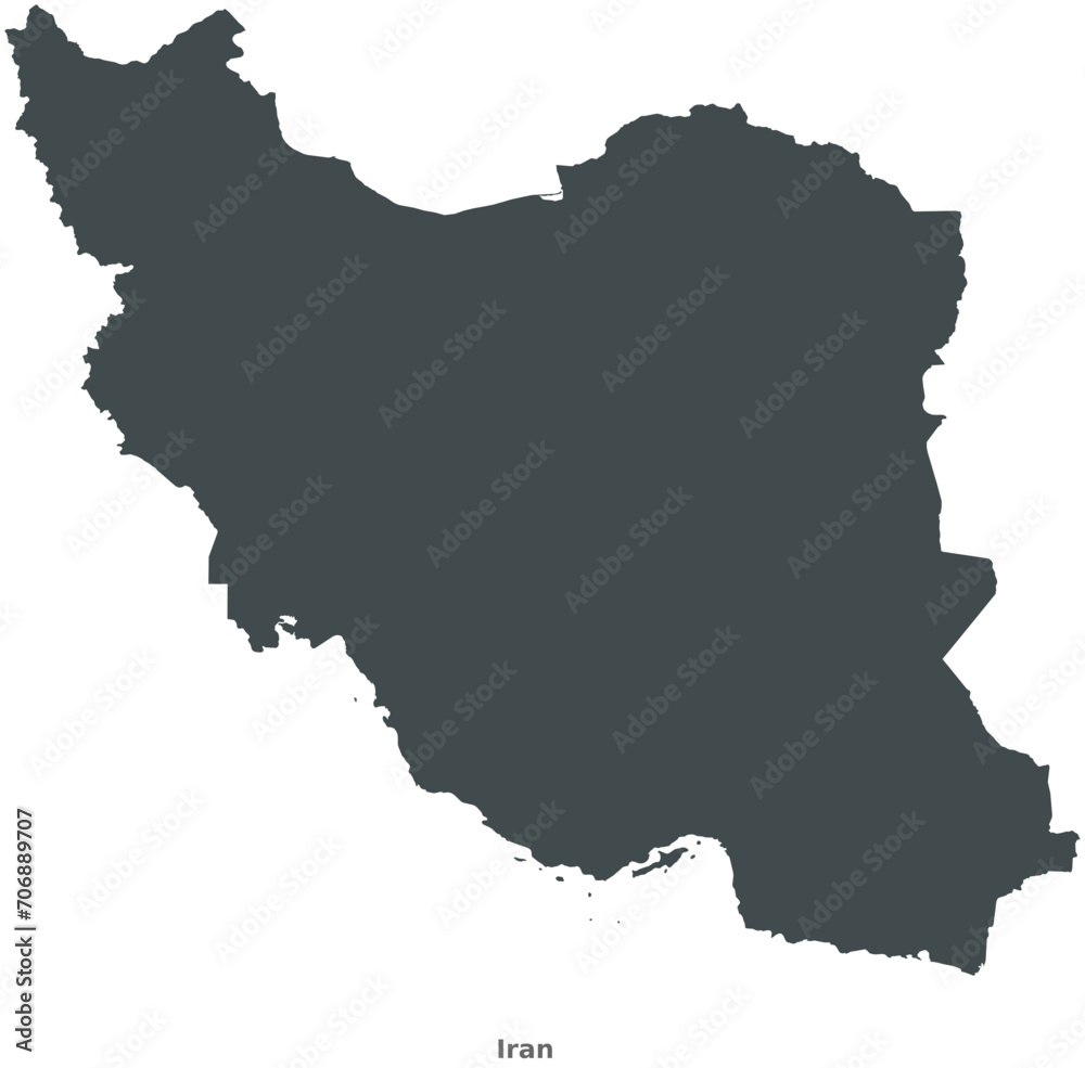 Map of Iran, Western Asia. This elegant black vector map is perfect for diverse uses in design, education, and media, offering adaptability to any setting or resolution.