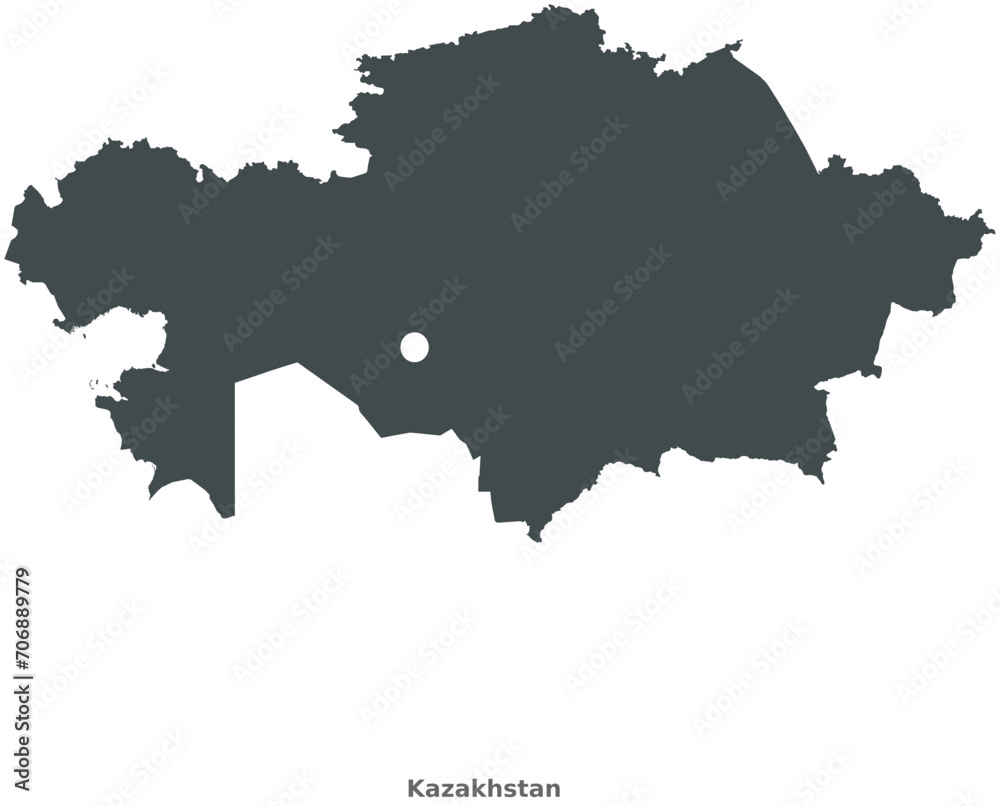 Map of Kazakhstan, Central Asia. This elegant black vector map is perfect for diverse uses in design, education, and media, offering adaptability to any setting or resolution.