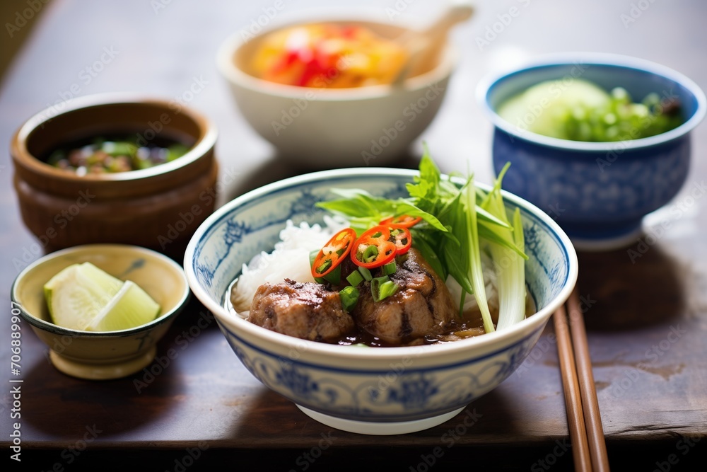 bun cha served on traditional vietnamese crockery bun cha served on traditional vietnamese crockery