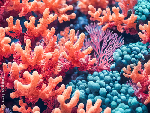 Colorful corals background. Underwater world. Close-up