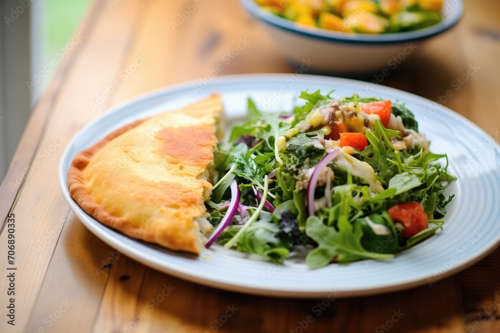 calzone with a side salad on a plate calzone with a side salad on a plate