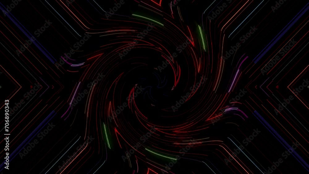 3D Animated digital abstract. Colorful curved and circular lines on ...