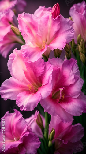 photo close up beatifull purple flower gladiolus details. generated AI
