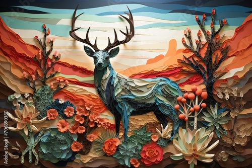 Visual art in watercolor depicting swamp deer surrounded by flowers